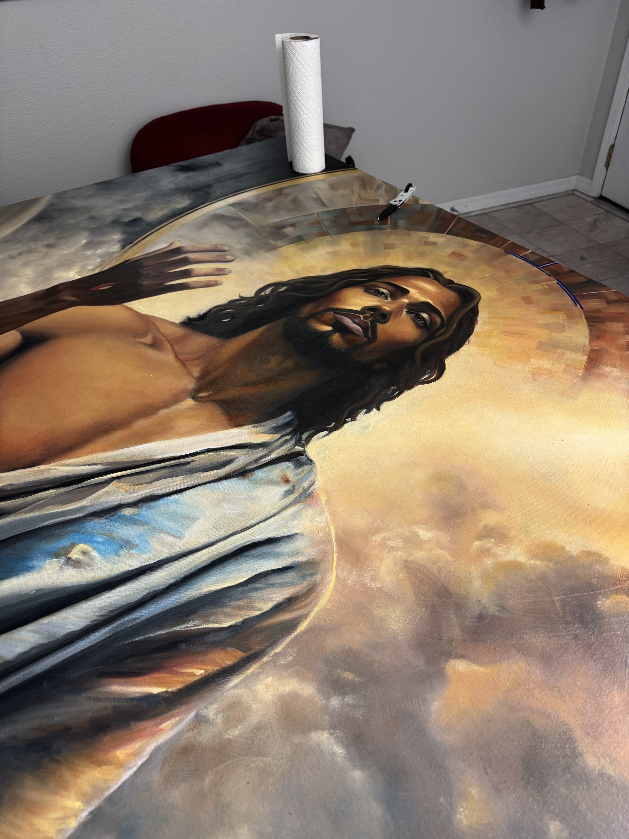 Close-up of Behold resting on a worktable during production