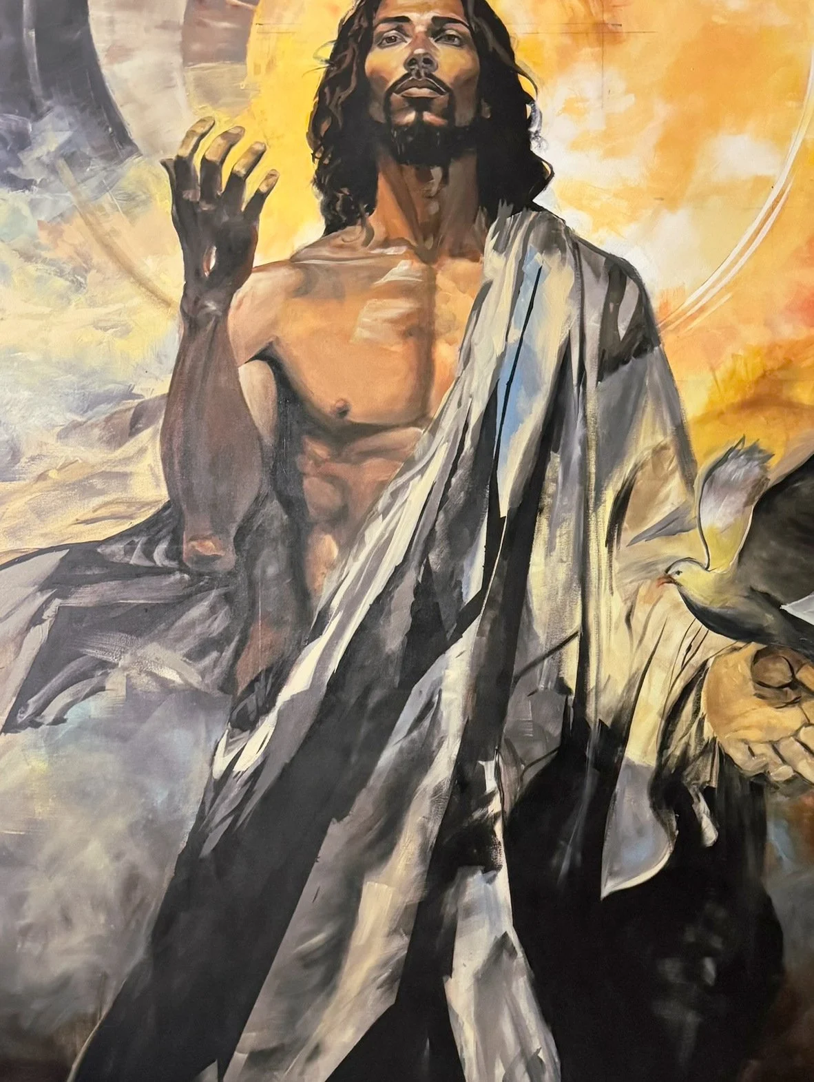 Study of Christ and a dove against a gold background