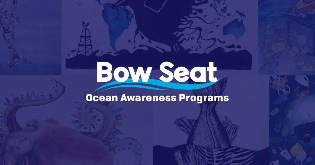 Logo for Bow Seat Ocean Awareness Programs with a blue wave and text on a dark blue background