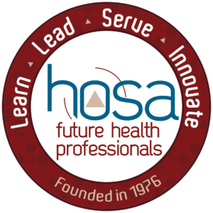 HOSA Future Health Professionals logo featuring the words 'Learn Lead Serve Innovate' around a circle with 'Founded in 1976' at the bottom, and a central design with 'hosa' and a triangle symbol.