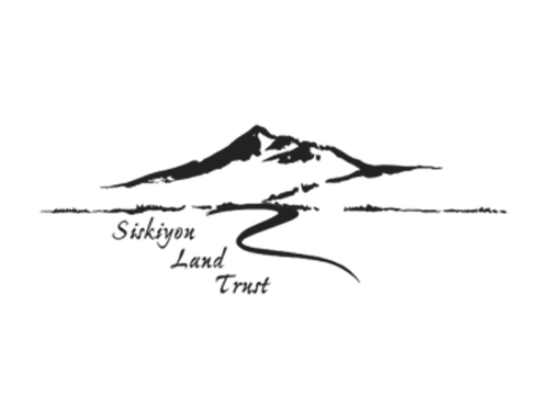 Siskiyou Land Trust logo showing a mountain, open land, and a river flowing from the mountain edge.