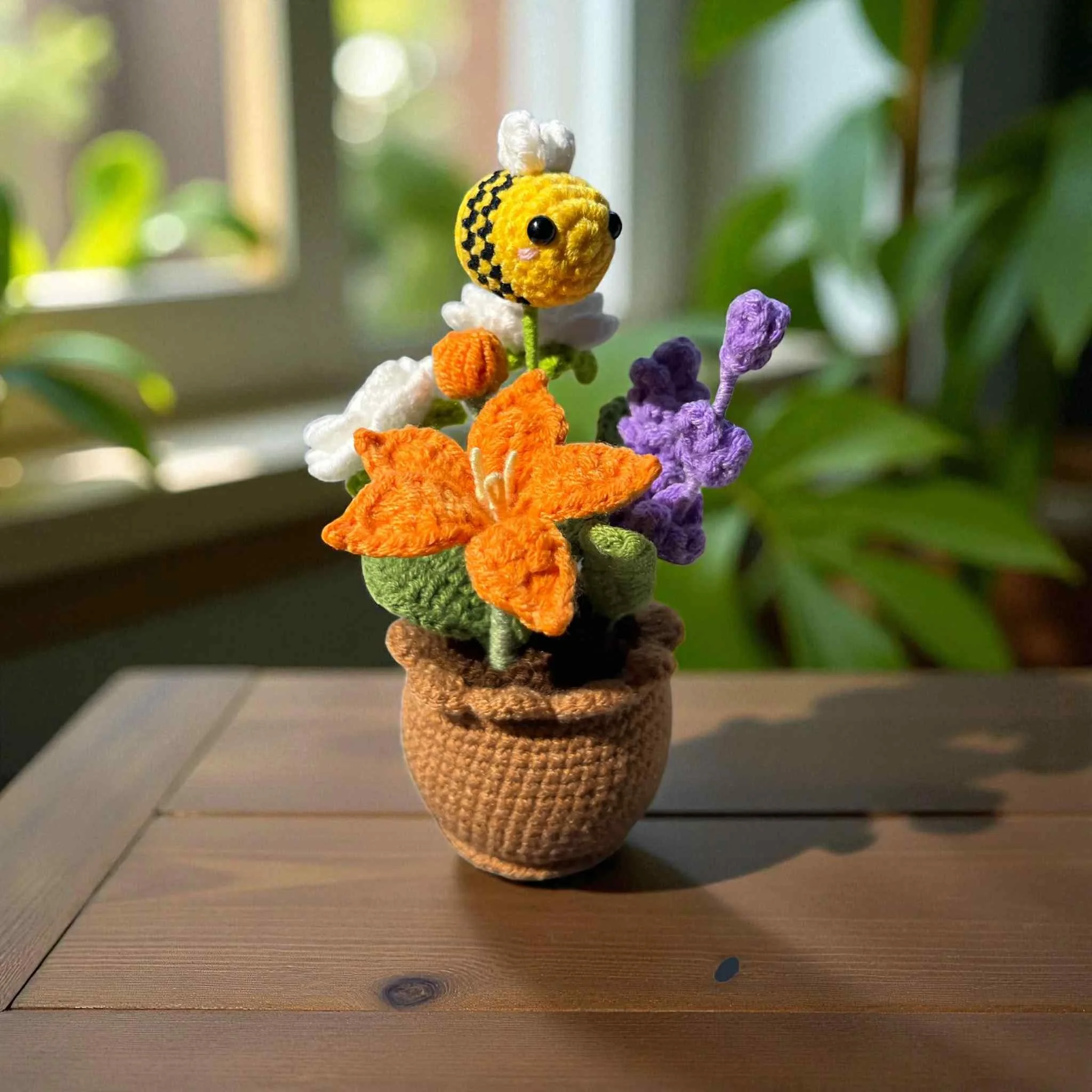 Mix flowers pot with bee