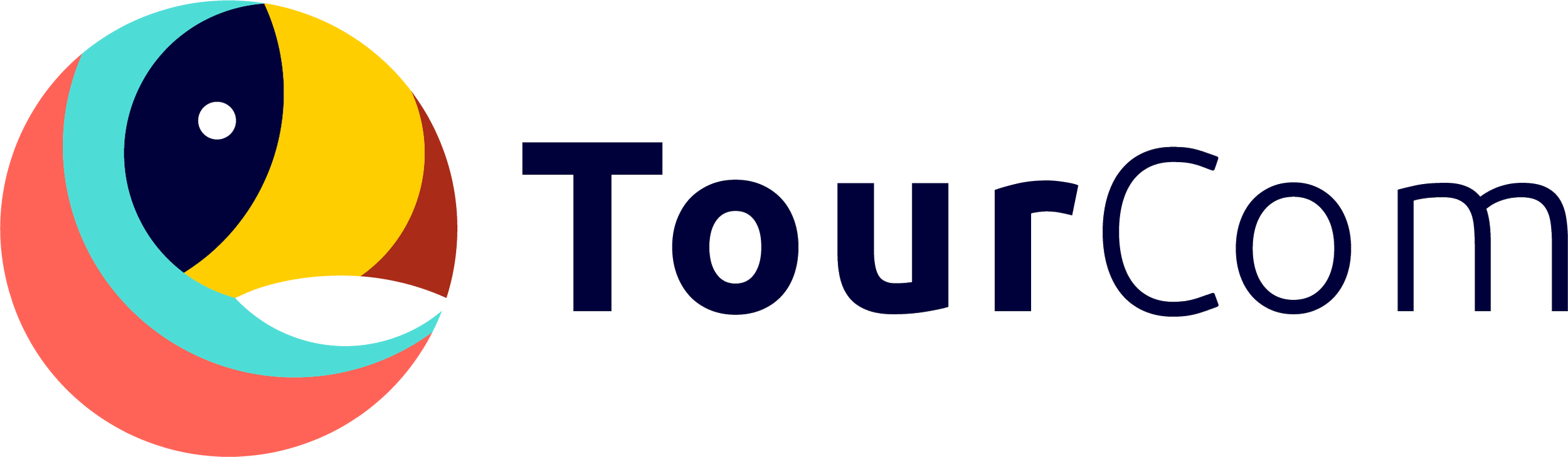 Logo de TOUTCOM avec une illustration colorée représentant un visage abstrait et le texte 'Tourcom' en bleu.