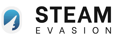 Logo de Steam Evasion avec un symbole de fusée bleue et blanche.