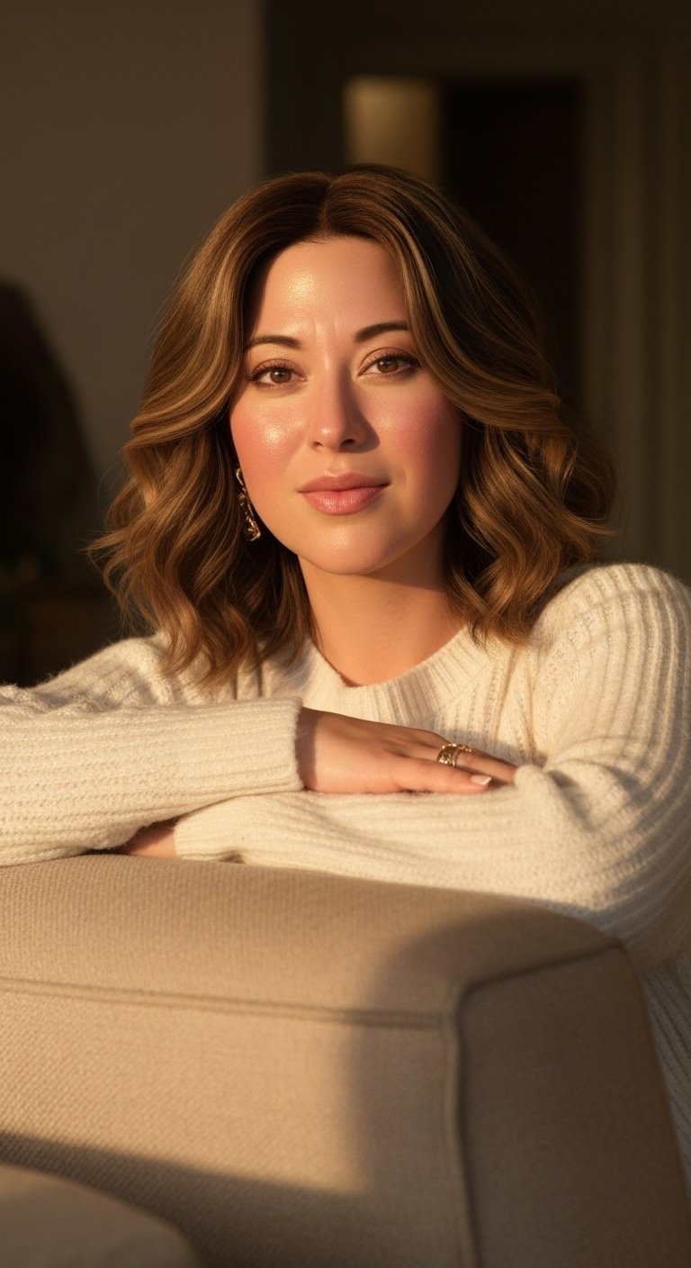Woman sitting calmly with hands folded, symbolizing peace and inner healing