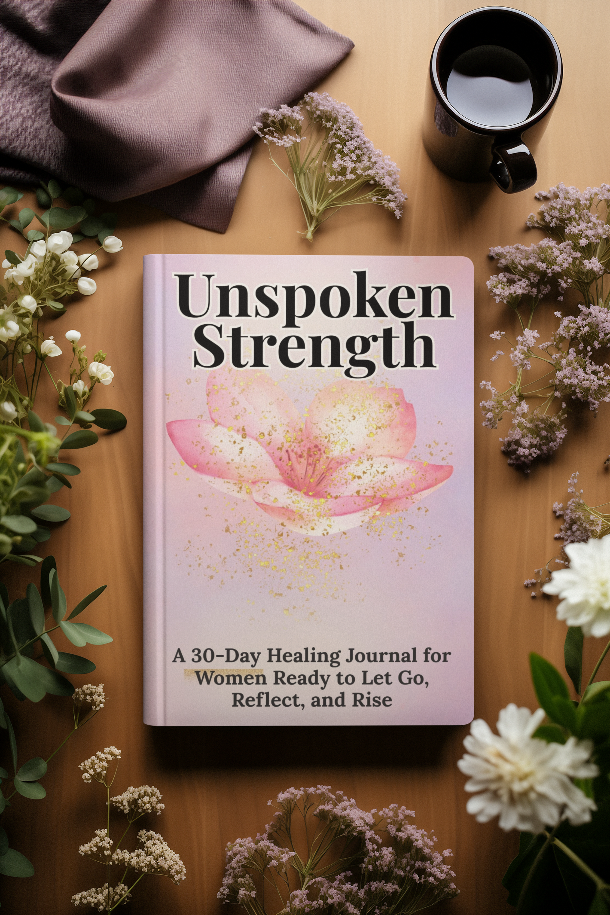 Unspoken Strength guided healing journal for women, designed to help women reflect, let go, and grow through gentle daily prompts.