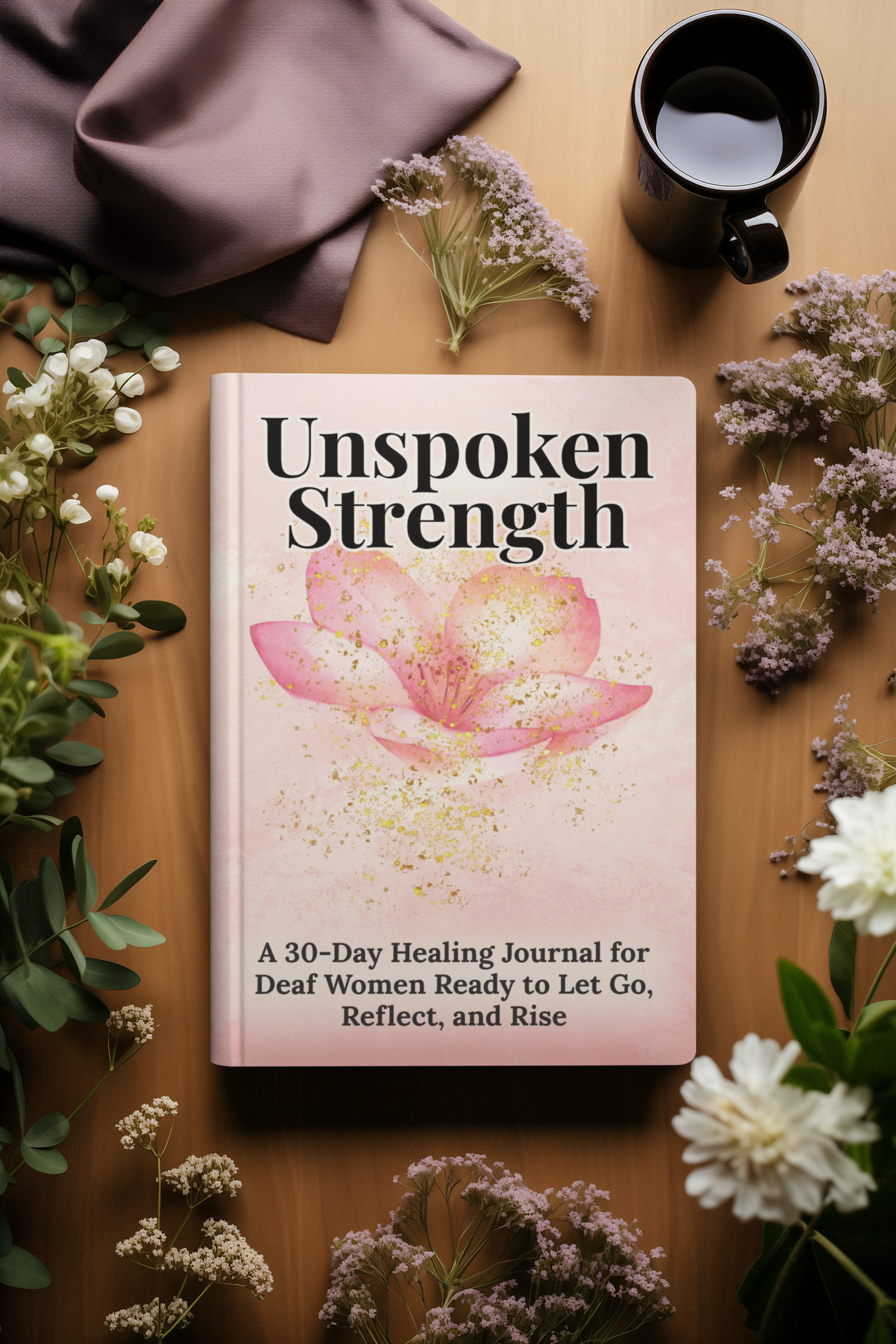 Unspoken Strength guided healing journal for Deaf women, created to support self expression, reflection, and emotional healing through a Deaf friendly design.