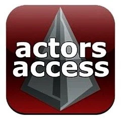Logo of 'Actors Access' with a stylized geometric star and red background.