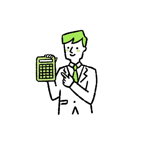 手に電卓を持つ男性の見積もりをイメージしたイラスト