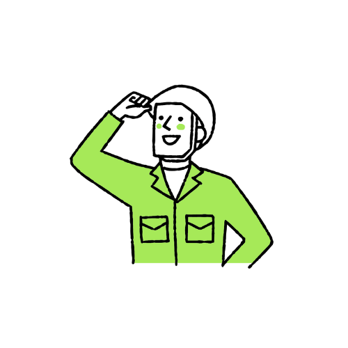 ヘルメットをかぶり、作業服を着た職人のイラスト。