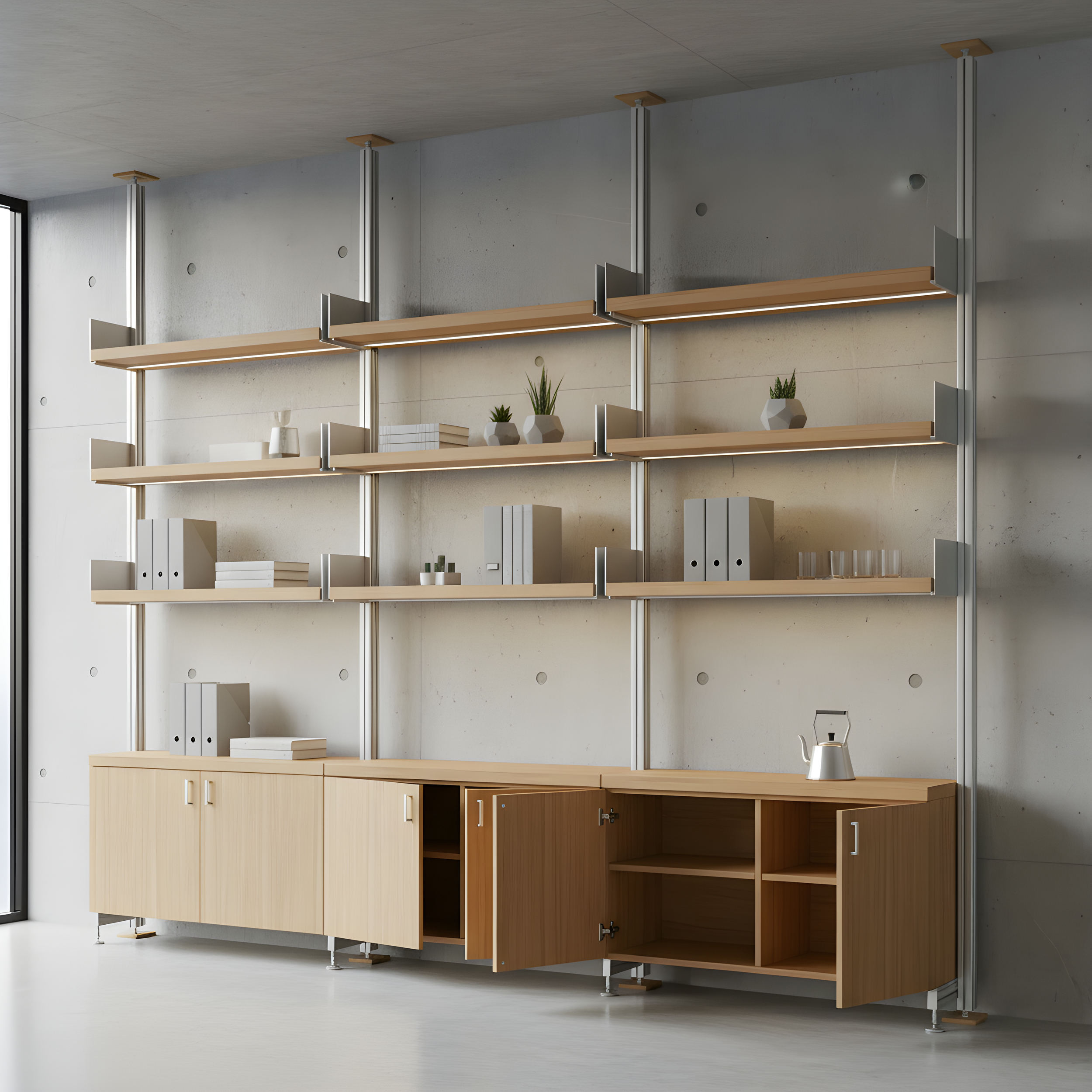 Estantería modular de muebles a medida con diseño paramétrico y estructura visible