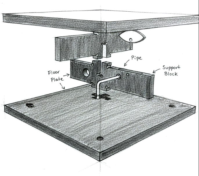 Detalle técnico de diseño paramétrico de muebles que muestra un sistema constructivo con piezas visibles y fabricación precisa