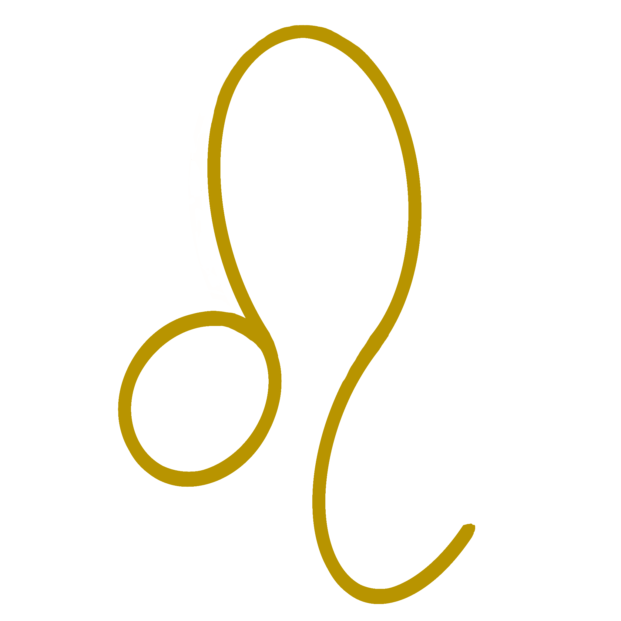 A golden symbol representing the Leo glyph used in astrology.