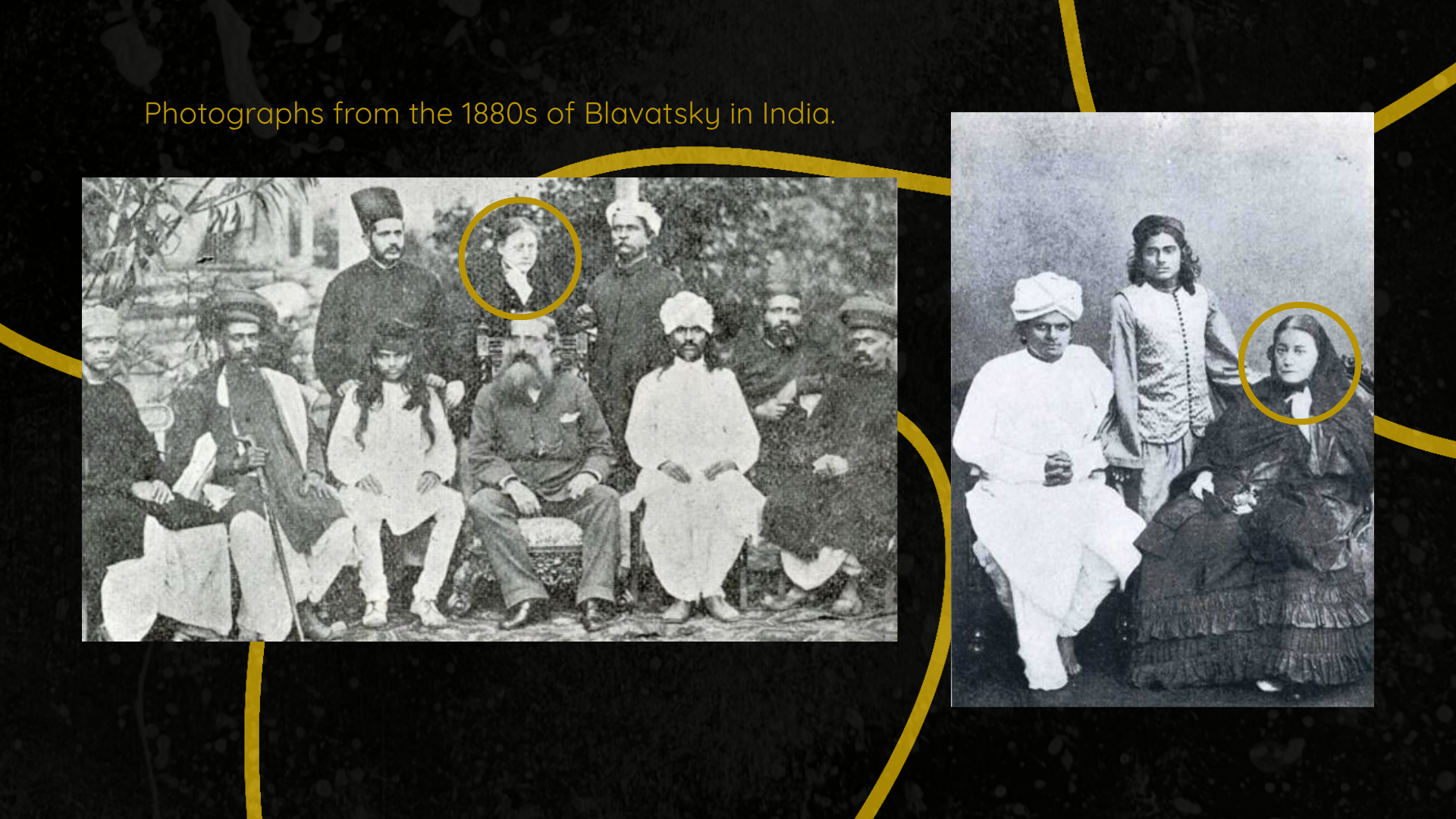2 black and white photographs with several Hindu Theosophists, Helena Blavatsky, and Henry Steel Olcott