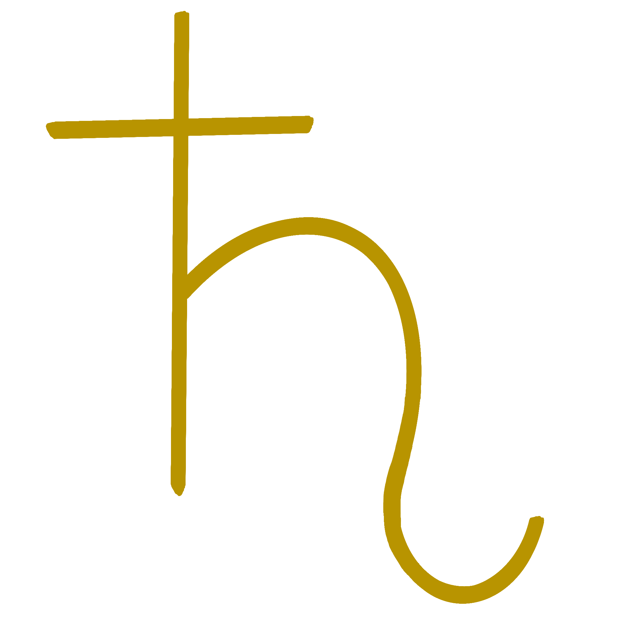 A golden symbol representing the Saturn glyph used in astrology.
