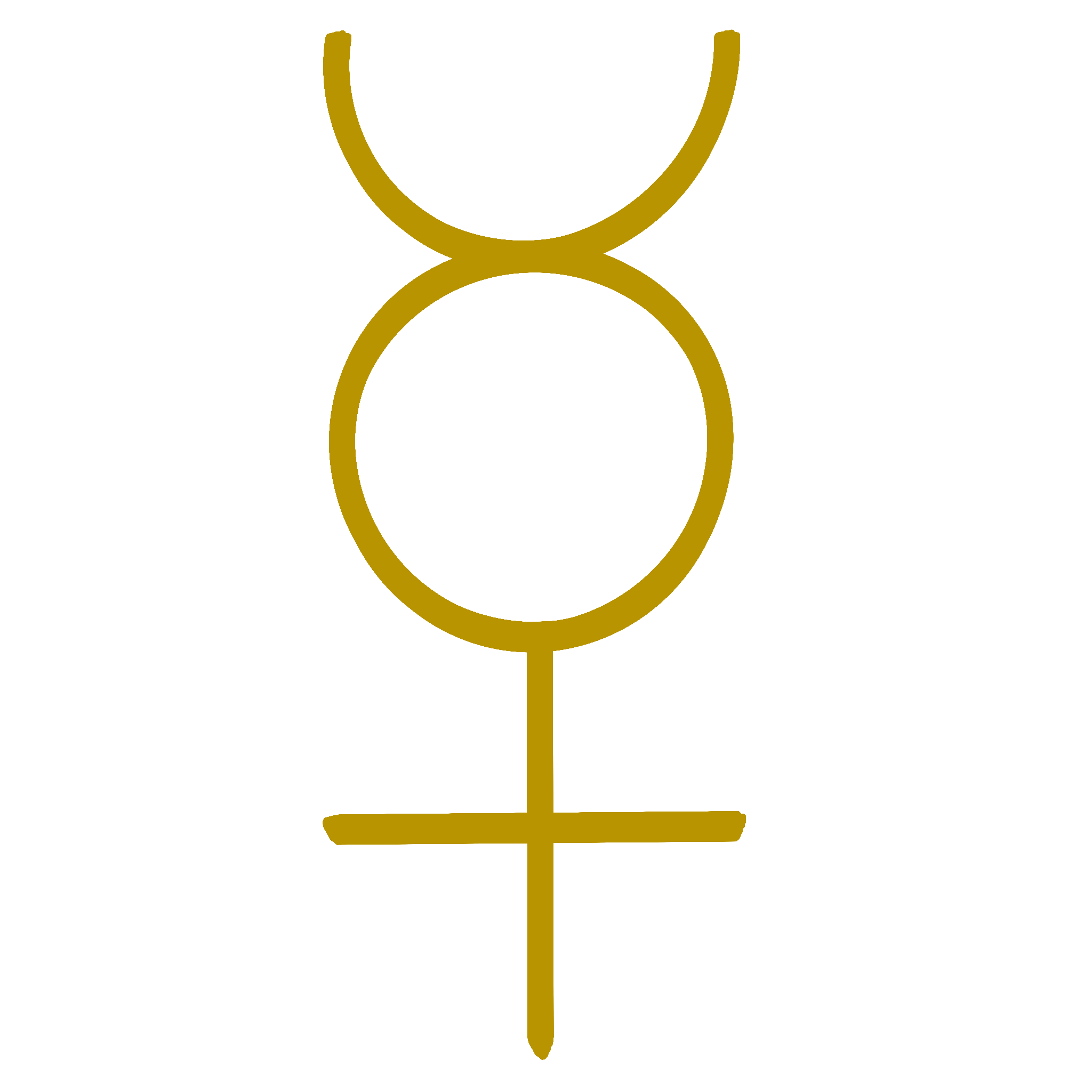 A golden symbol representing the Mercury glyph used in astrology.
