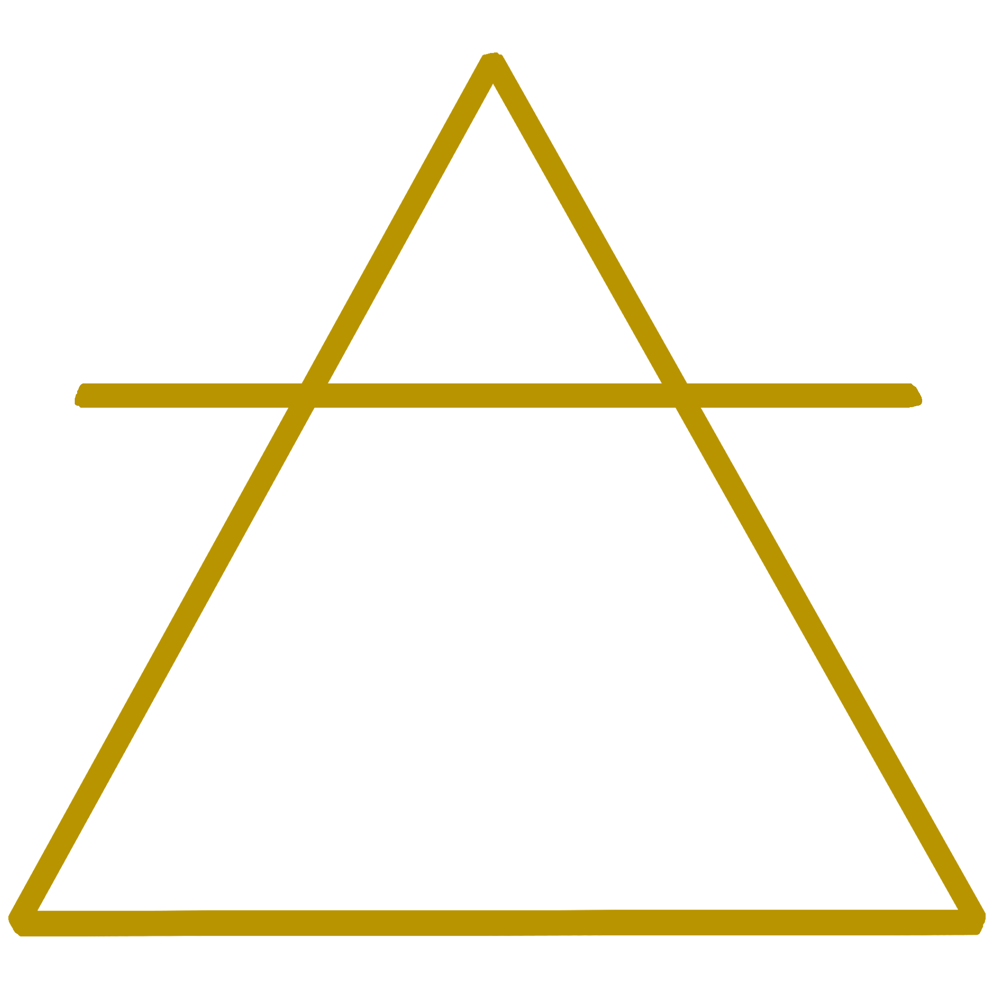 A golden upright triangle with a line horizontally across the top tip.