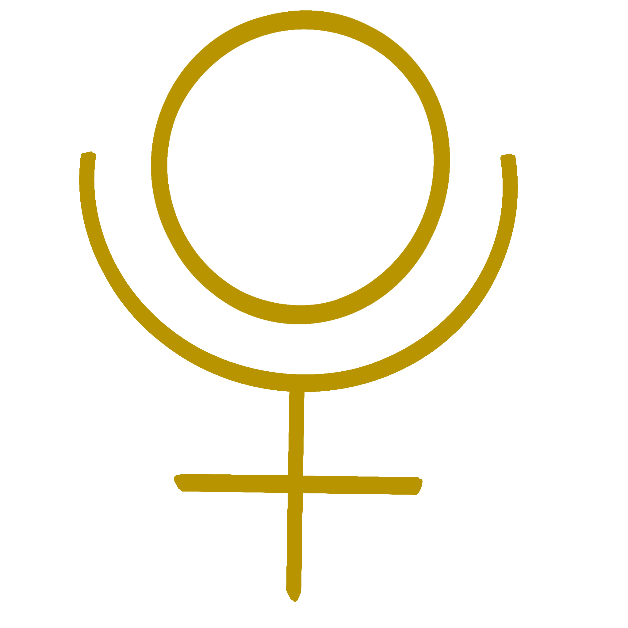 A golden symbol representing the Pluto glyph used in astrology.