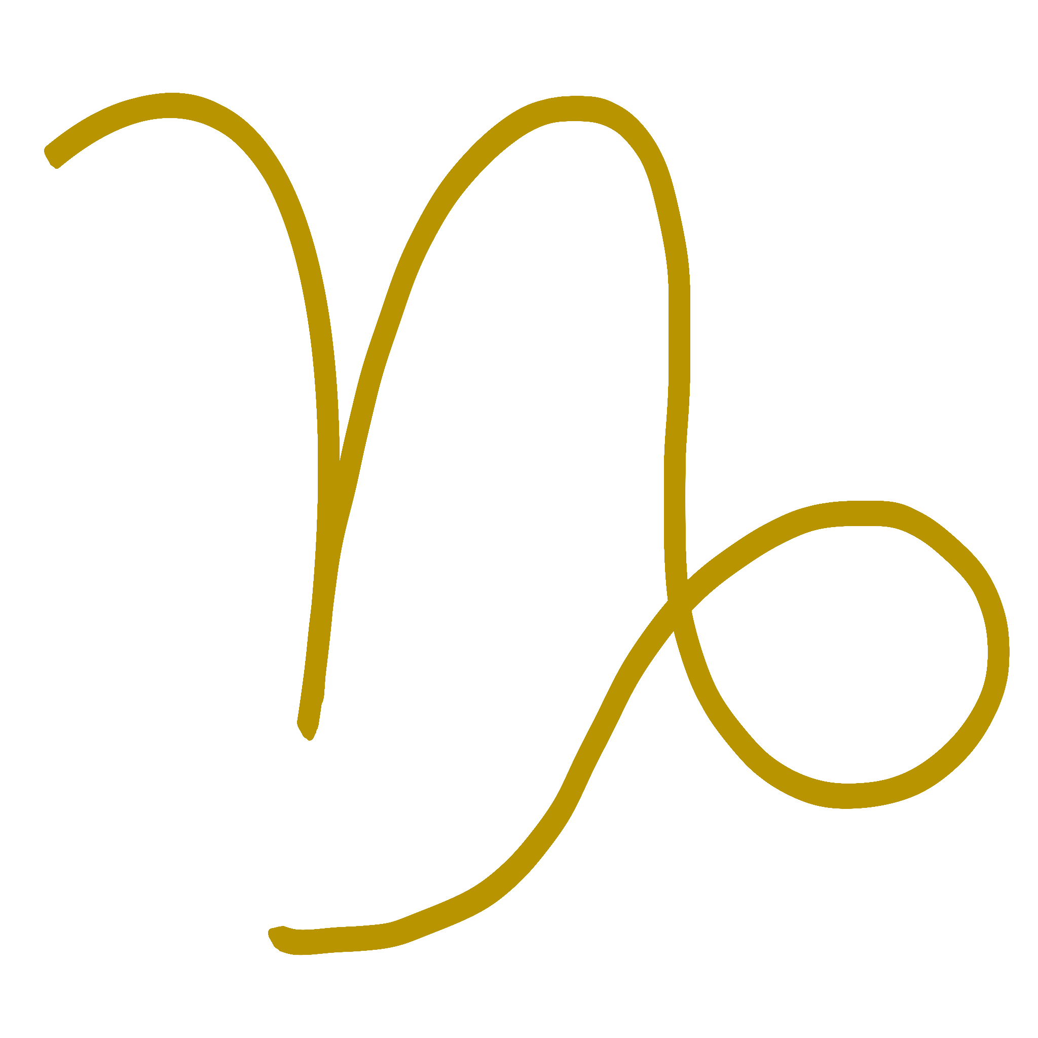 A golden symbol representing the Capricorn glyph used in astrology.