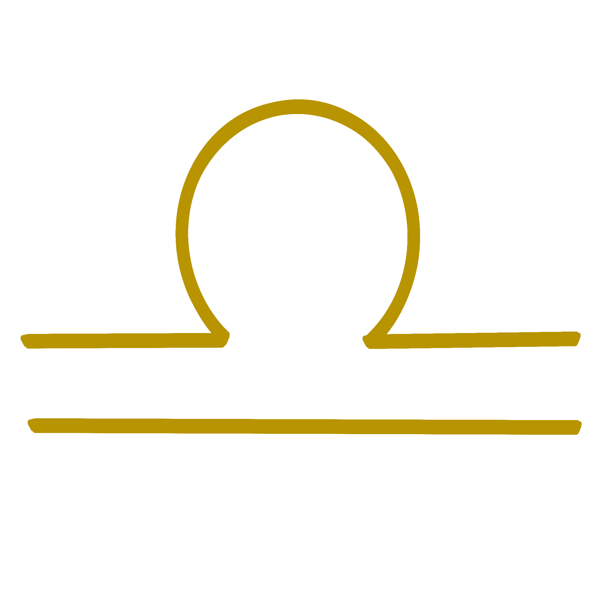 A golden symbol representing the Libra glyph used in astrology.