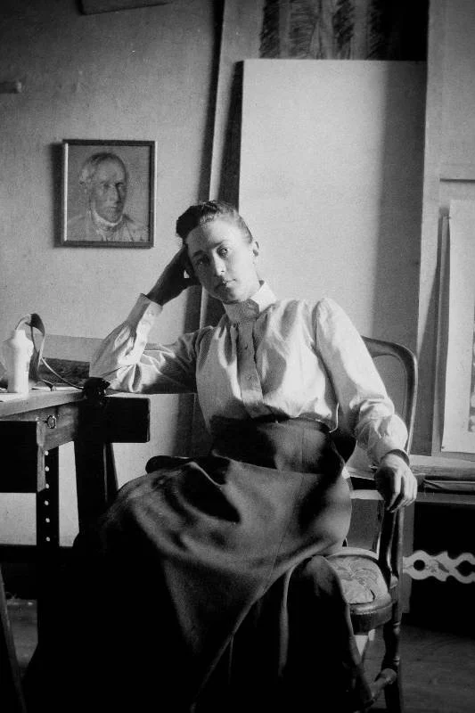 Black and white photo of a woman artist called Hilma af Klint