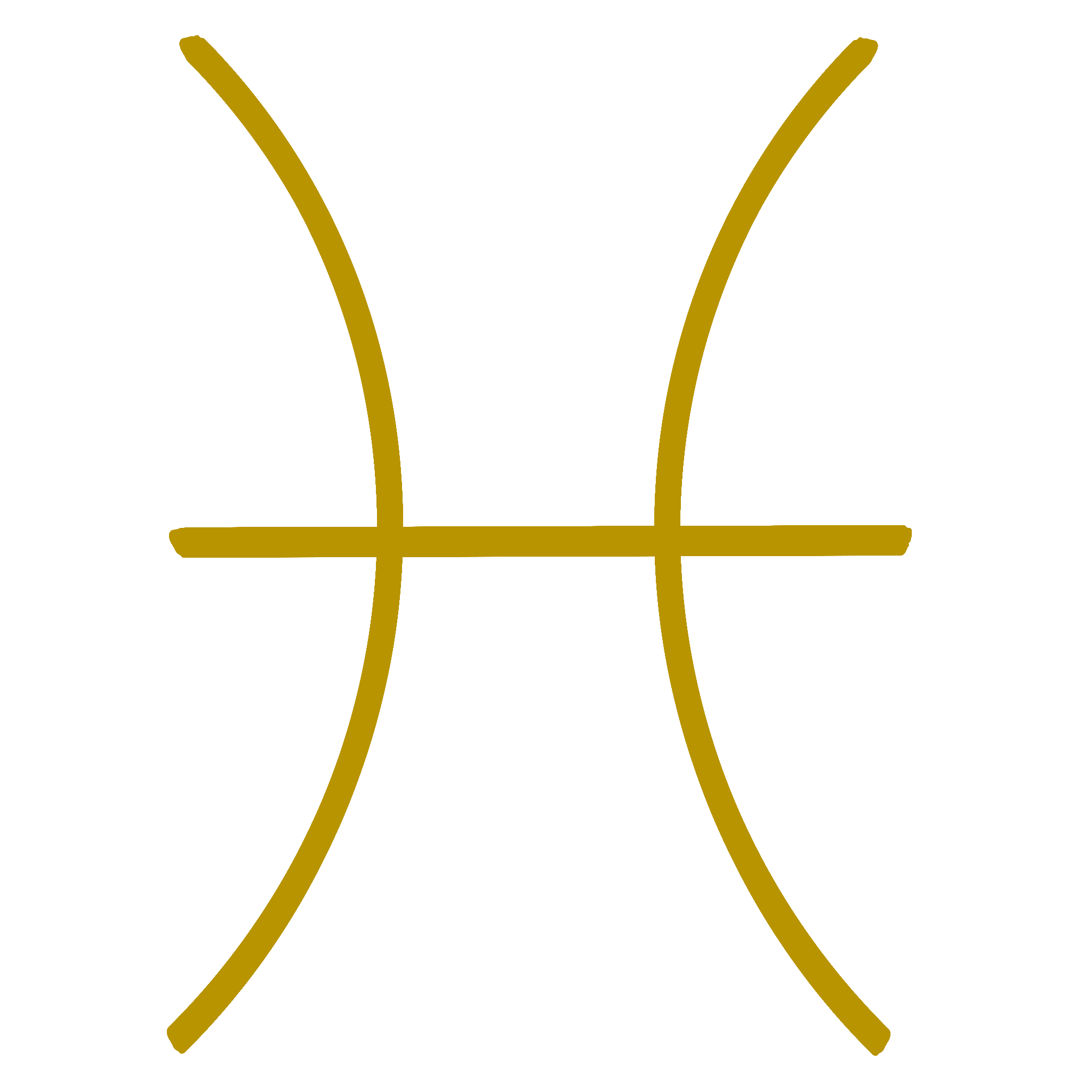 A golden symbol representing the Aries glyph used in astrology. Three lines that make a symbol resembling a large H.
