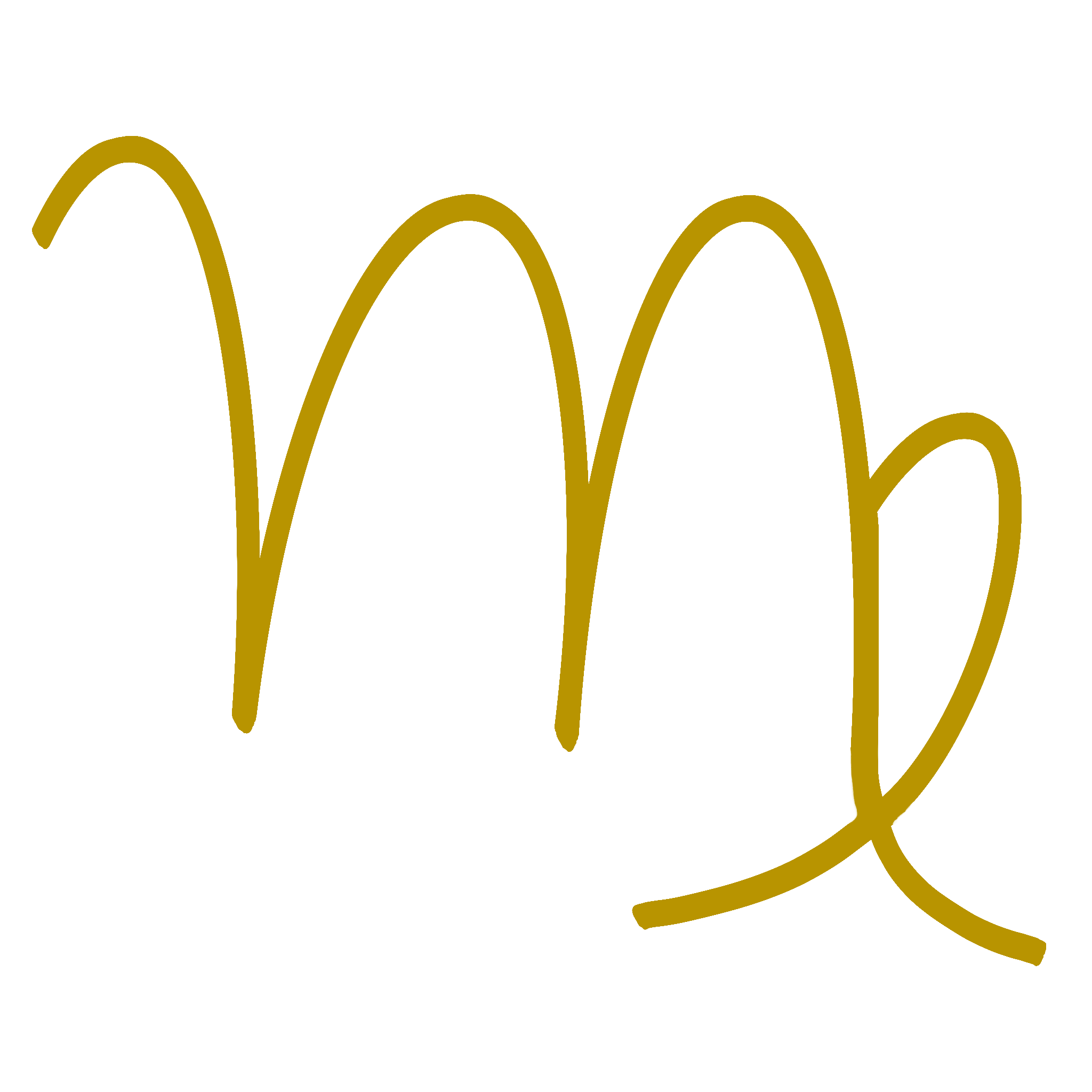 A golden symbol representing the Virgo glyph used in astrology.