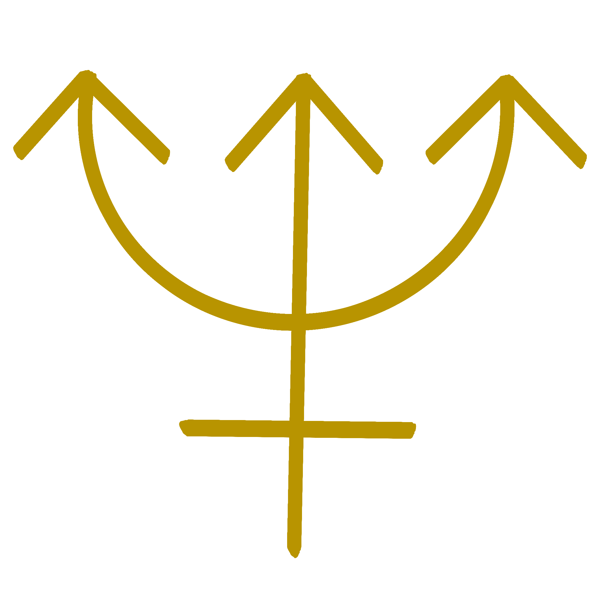 A golden symbol representing the trident-like Neptune glyph used in astrology.