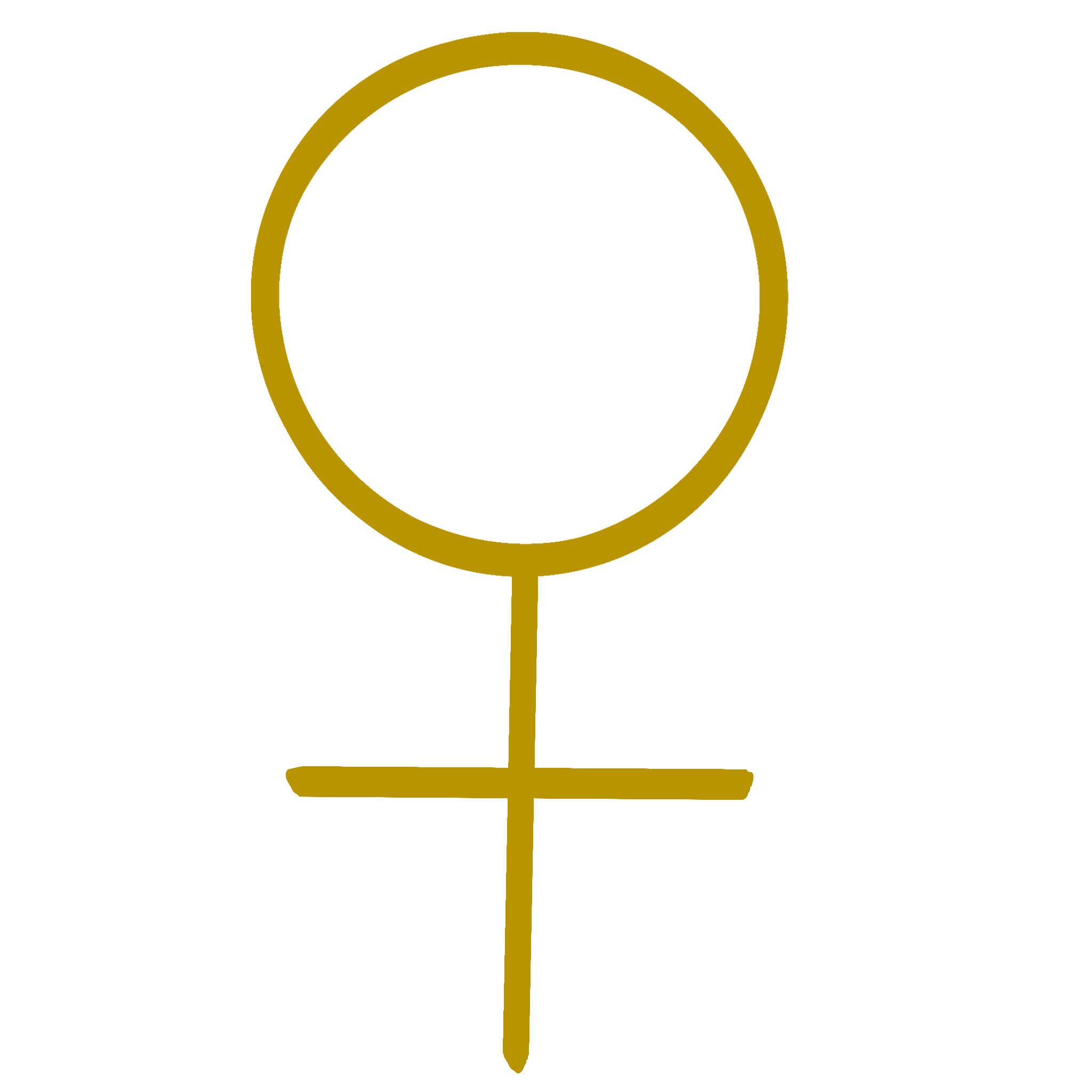 A golden symbol representing the Venus glyph used in astrology. Also used as a symbol for women.