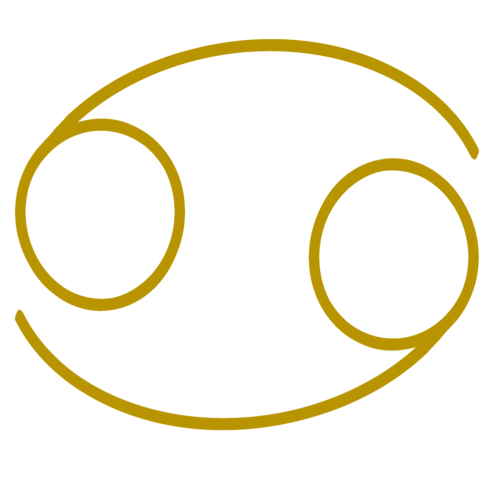 A golden symbol representing the Cancer glyph used in astrology.
