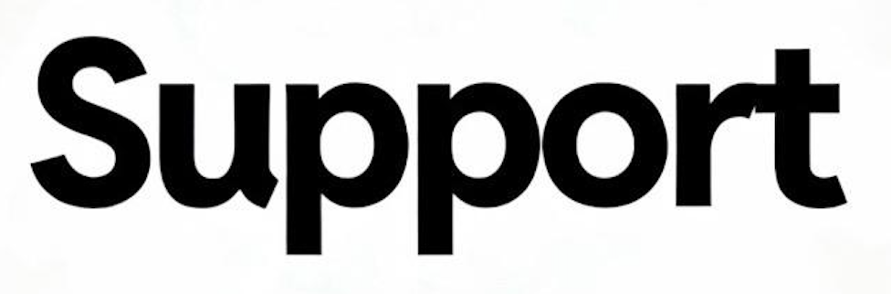 The word Support in black bold letters on a white background.