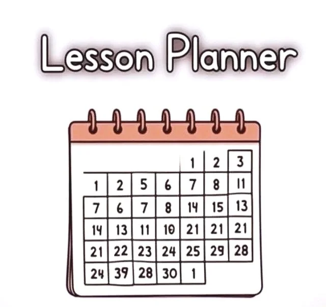 Illustration of a lesson planner with a calendar and spiral binding at the top.