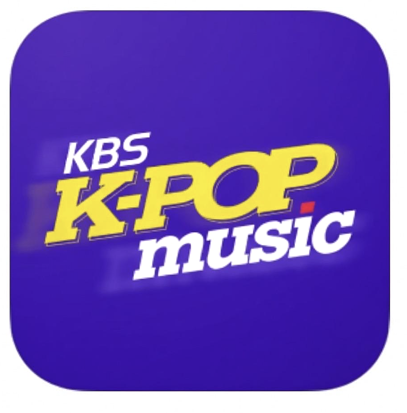 Logo of KBS K-pop Music app with purple background and bold yellow and white text.