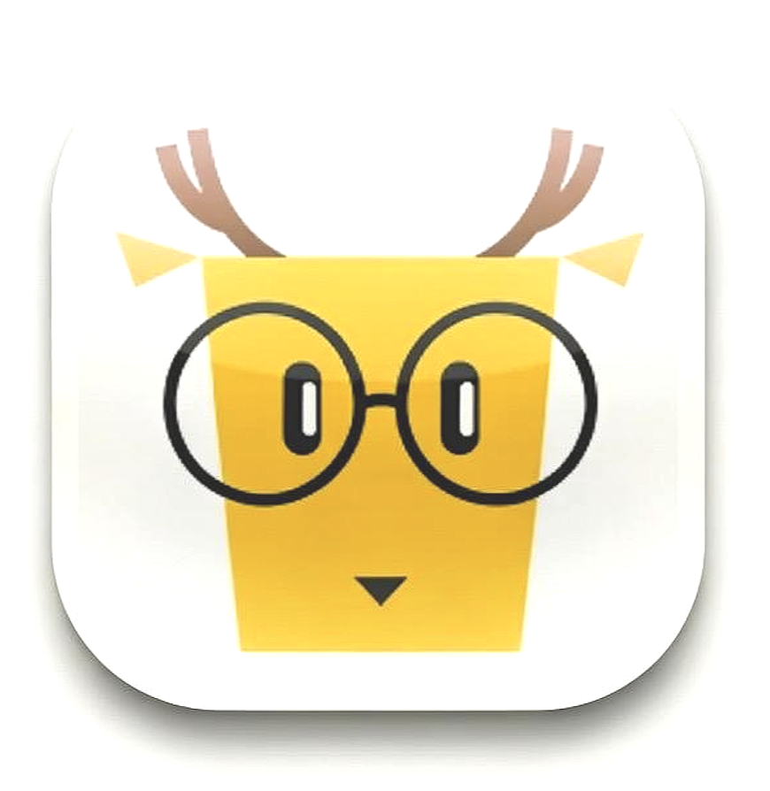 Cartoon deer with glasses and antlers, drawn in a simple, minimalist style.