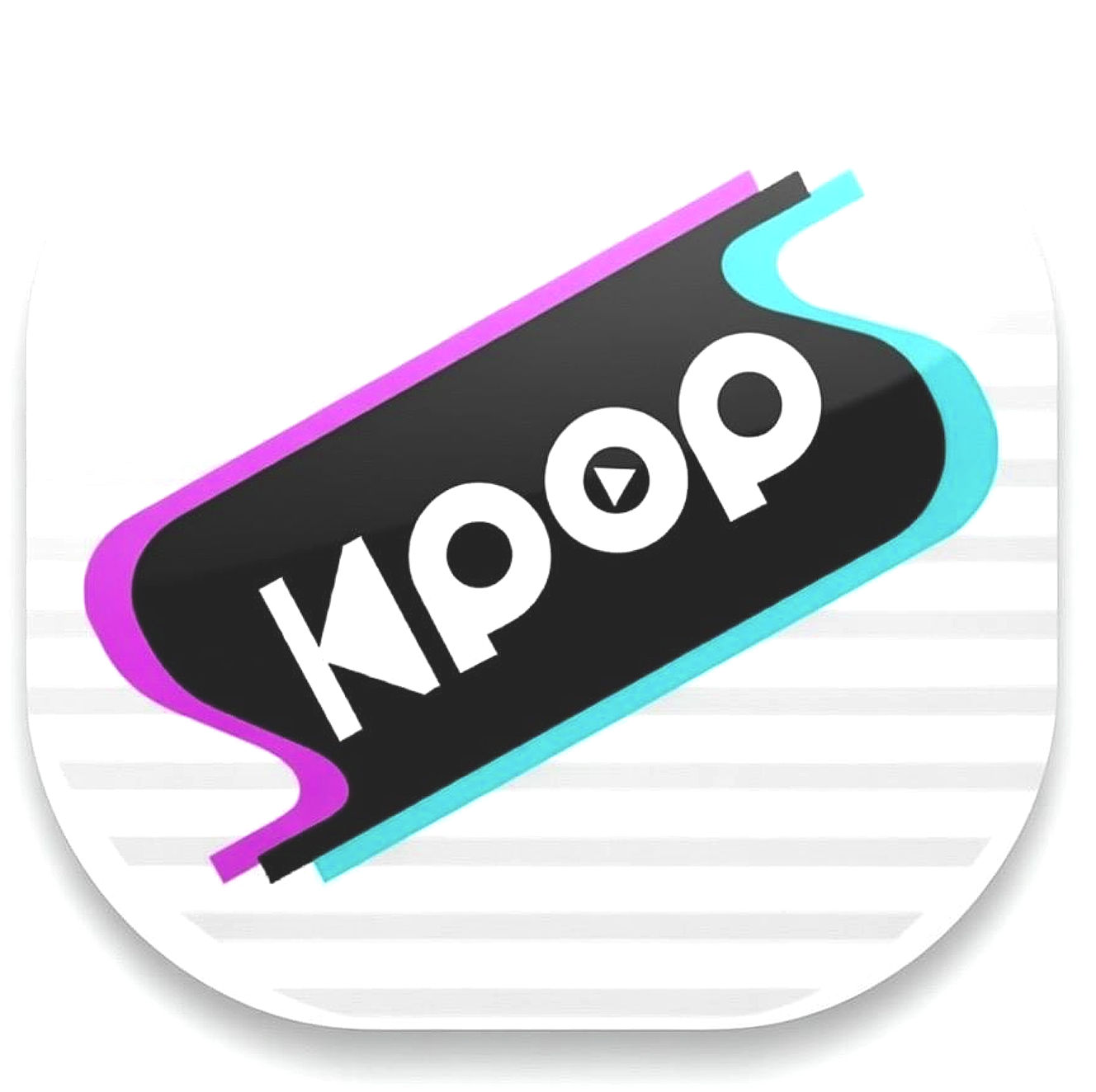 Colorful logo with the word 'Kpop' in stylized white letters on a black background, with purple, pink, and blue accent outlines.