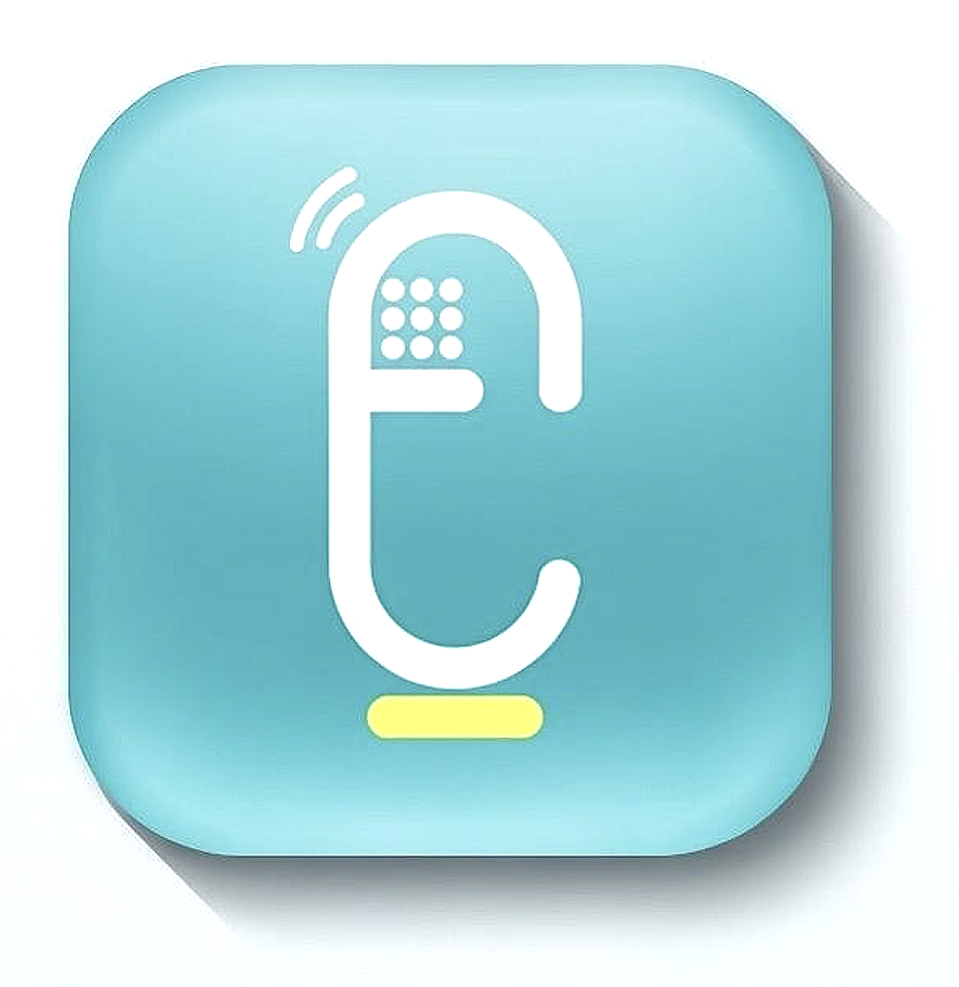 Icon of a medical device with a wireless signal, resembling a hearing aid or a similar gadget, on a light blue square background.