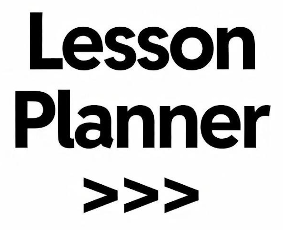 Black text reading 'Lesson Planner' with three rightward arrows beneath on a white background.