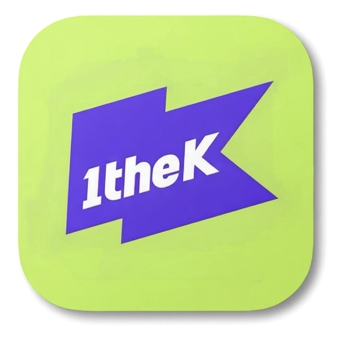 App icon with a rounded green background, featuring a blue speech bubble-shaped graphic containing the white text '1theK'.