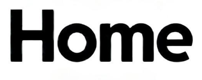 The word 'Home' written in bold black font on a white background.