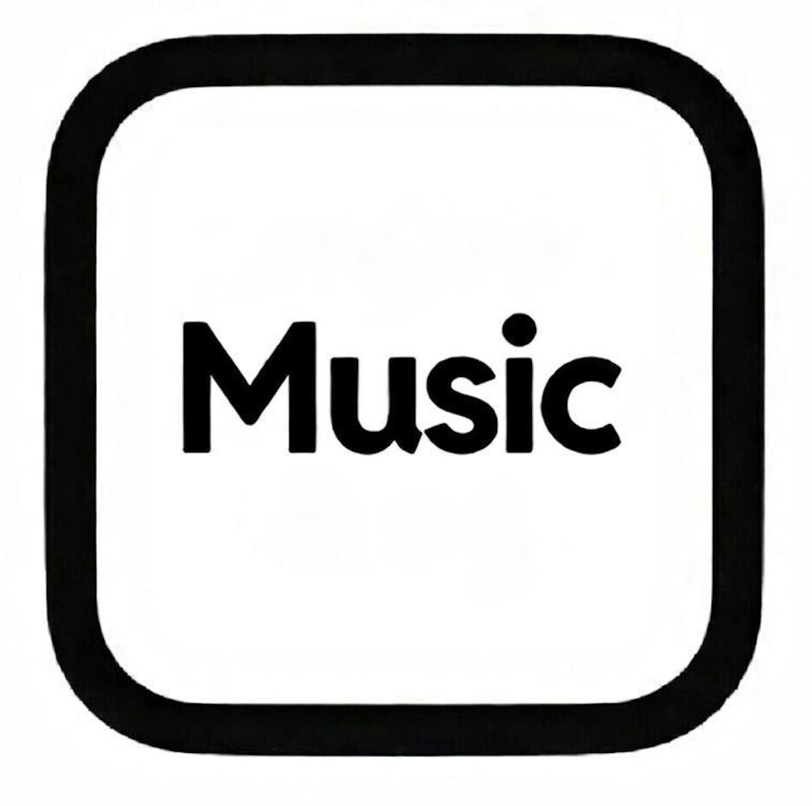 Icon with the word 'Music' inside a rounded square outline.