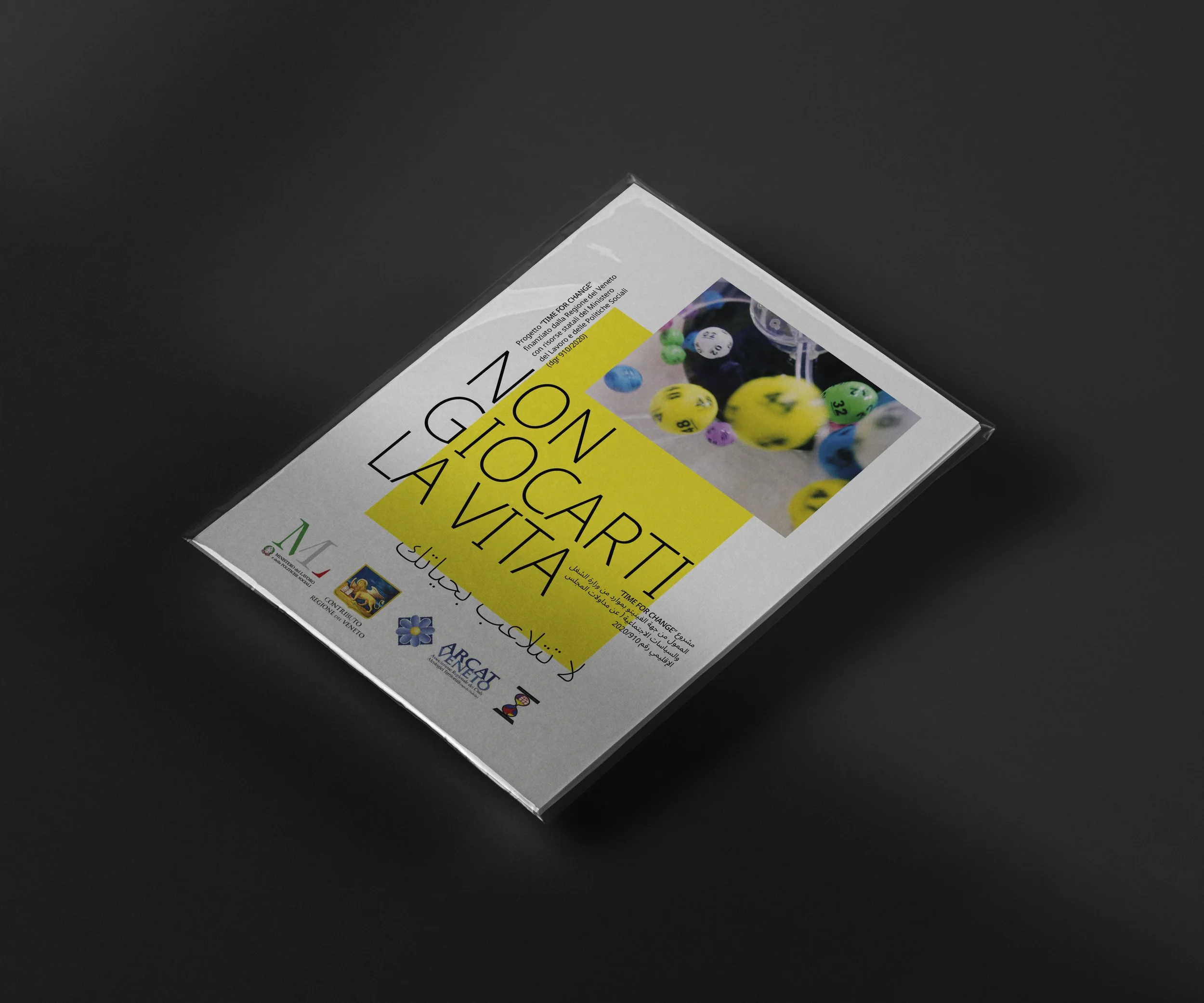 Copertina opuscolo Time for Change con identità visiva istituzionale per progetto culturale — design editoriale Fabula Bureau