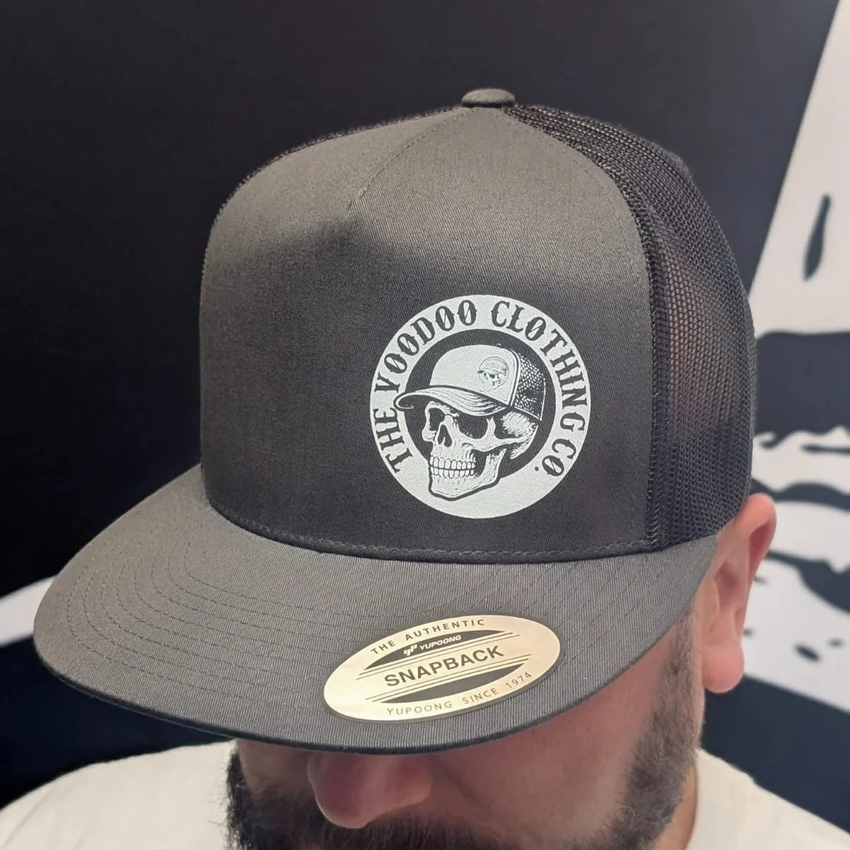 Classic Trucker Cap, Grey - VooDoo Clothing Logo