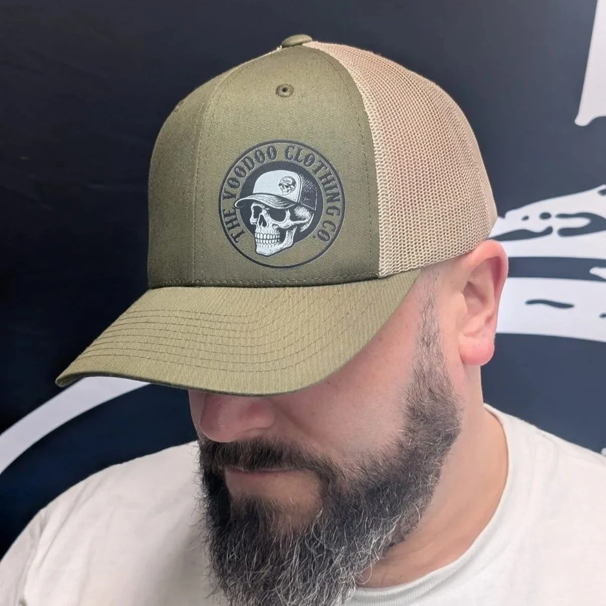 Retro Trucker Cap, Green & Tan - VooDoo Clothing Logo