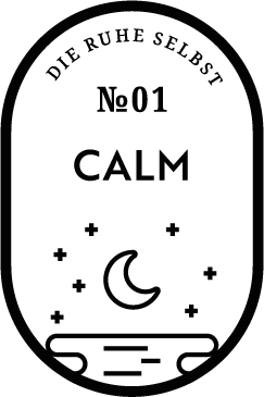 Schwarzes Logo mit weißem Text, der 'No. 1 Calm' und einen Mond zeigt.