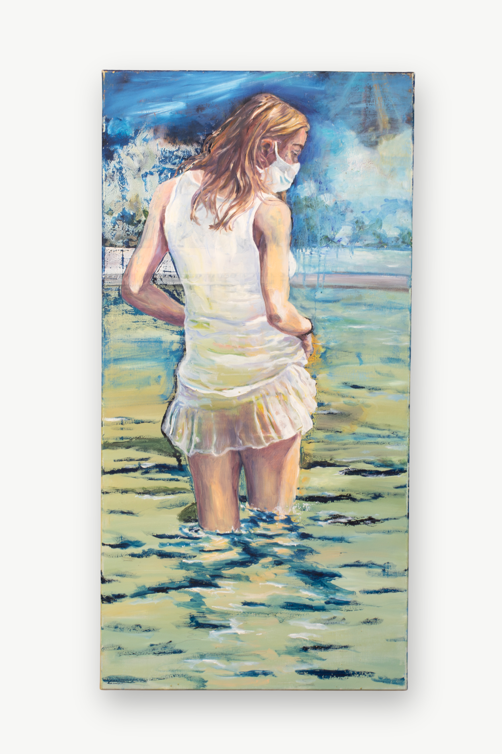 Girl with mask – Ölmalerei auf Leinwand, 120x60cm