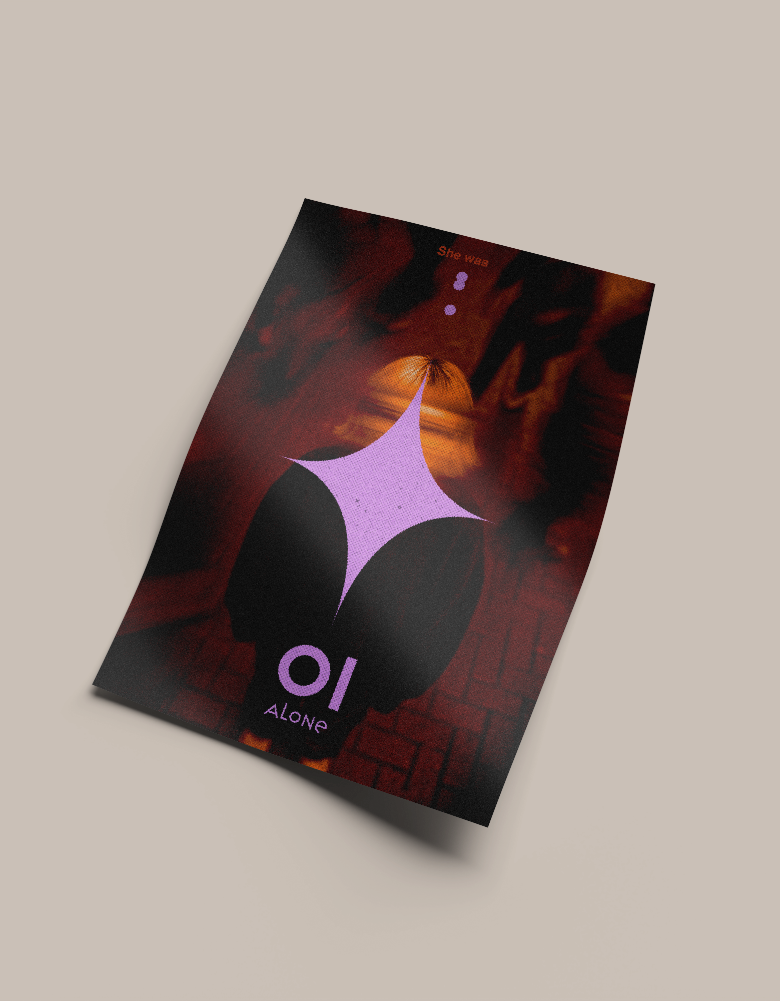 Une affiche sombre avec le texte 'She was alone'.
