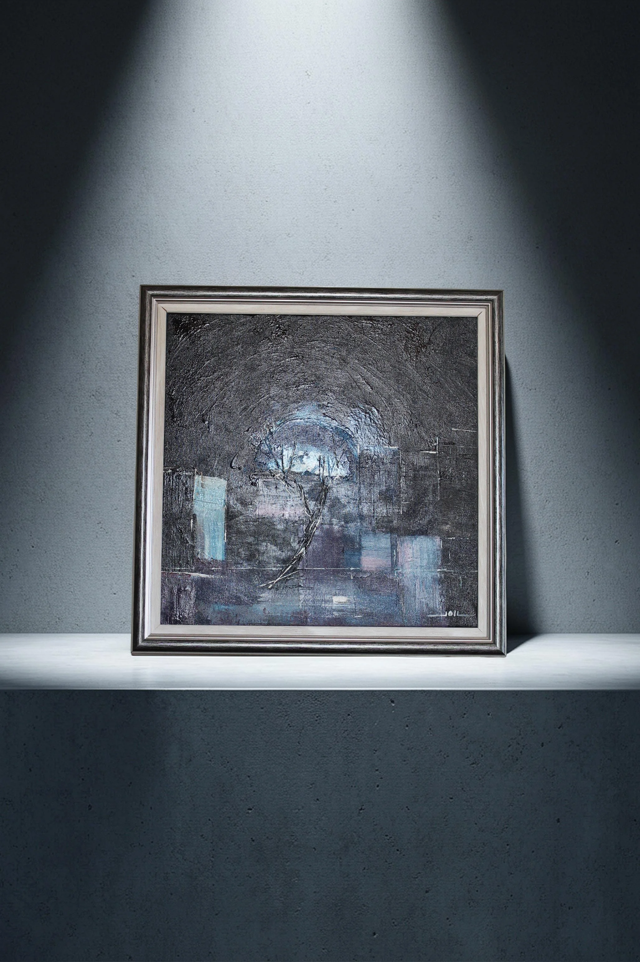 Nocturne

Cette œuvre s’inscrit dans une recherche abstraite où la matière et la lumière deviennent les principaux vecteurs d’émotion. La composition, dominée par des tonalités sombres et profondes, semble traversée par une lueur centrale diffuse, co