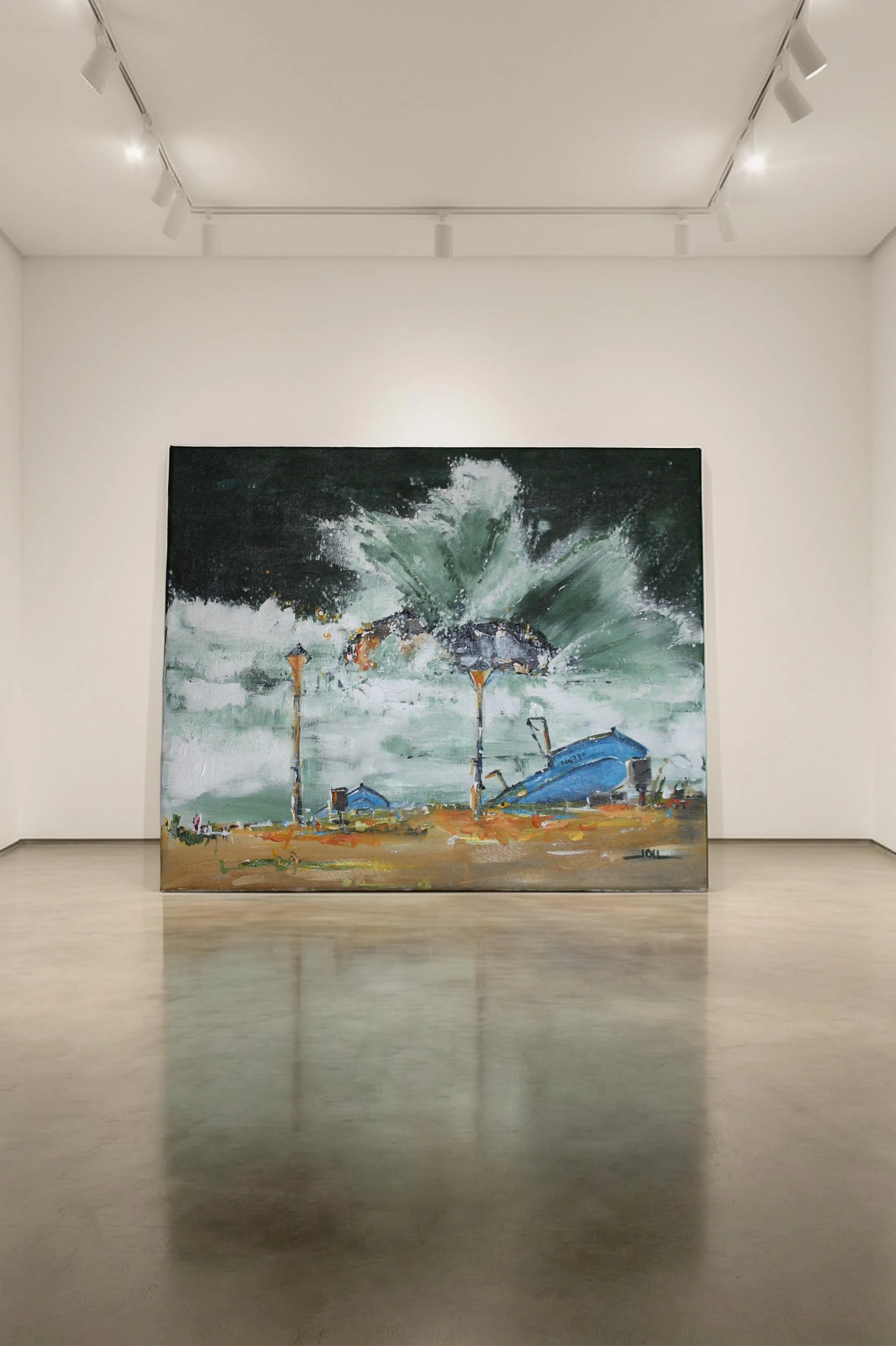 Paysage fragmenté

 Entre figuration et abstraction, l’œuvre ne décrit pas un lieu précis mais suggère un état : celui d’un monde fragile, soumis à des forces invisibles. Le paysage devient ainsi un espace mental, traversé par la mémoire, la tension 