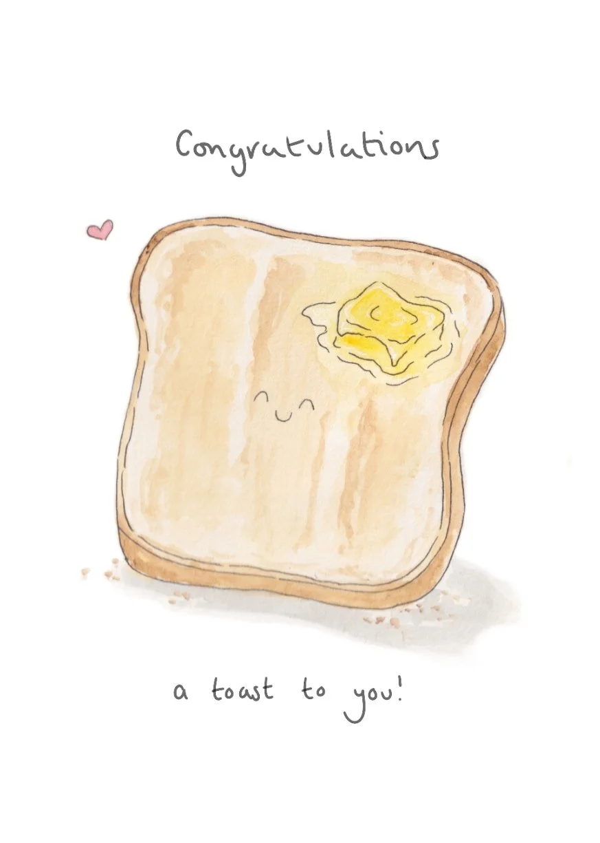 Congratulations a toast to you greetings card featuring a slice of toast