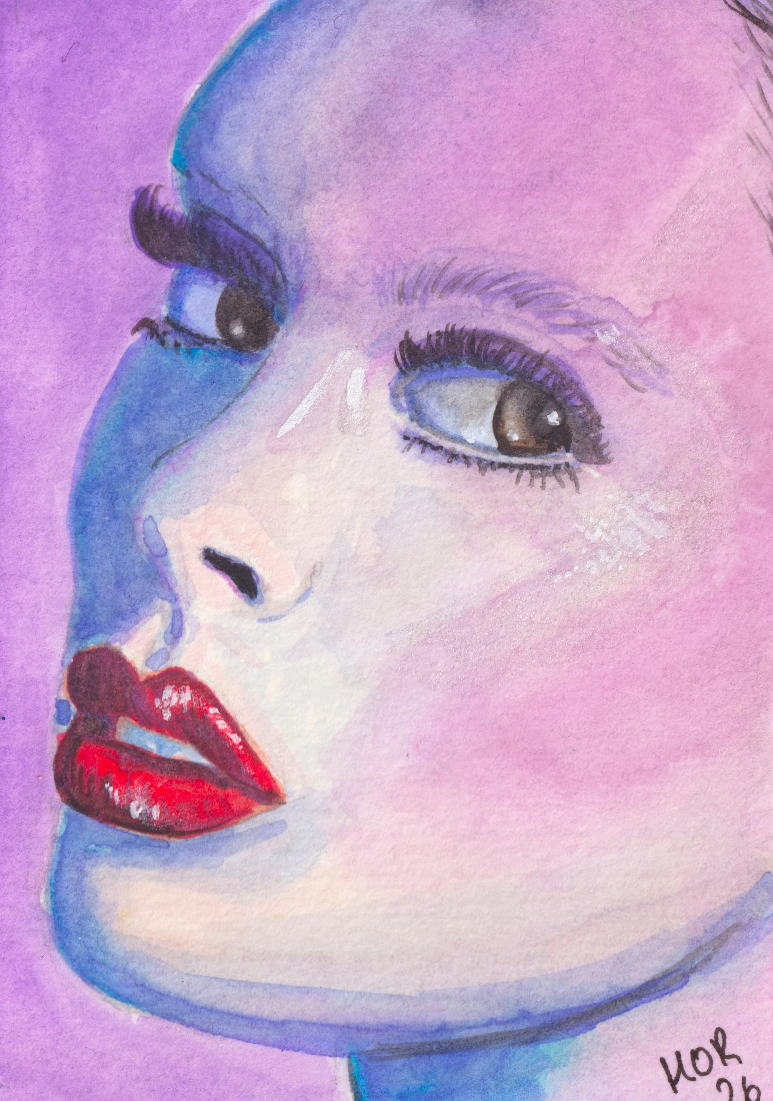 Neon makeup female portrait watercolour